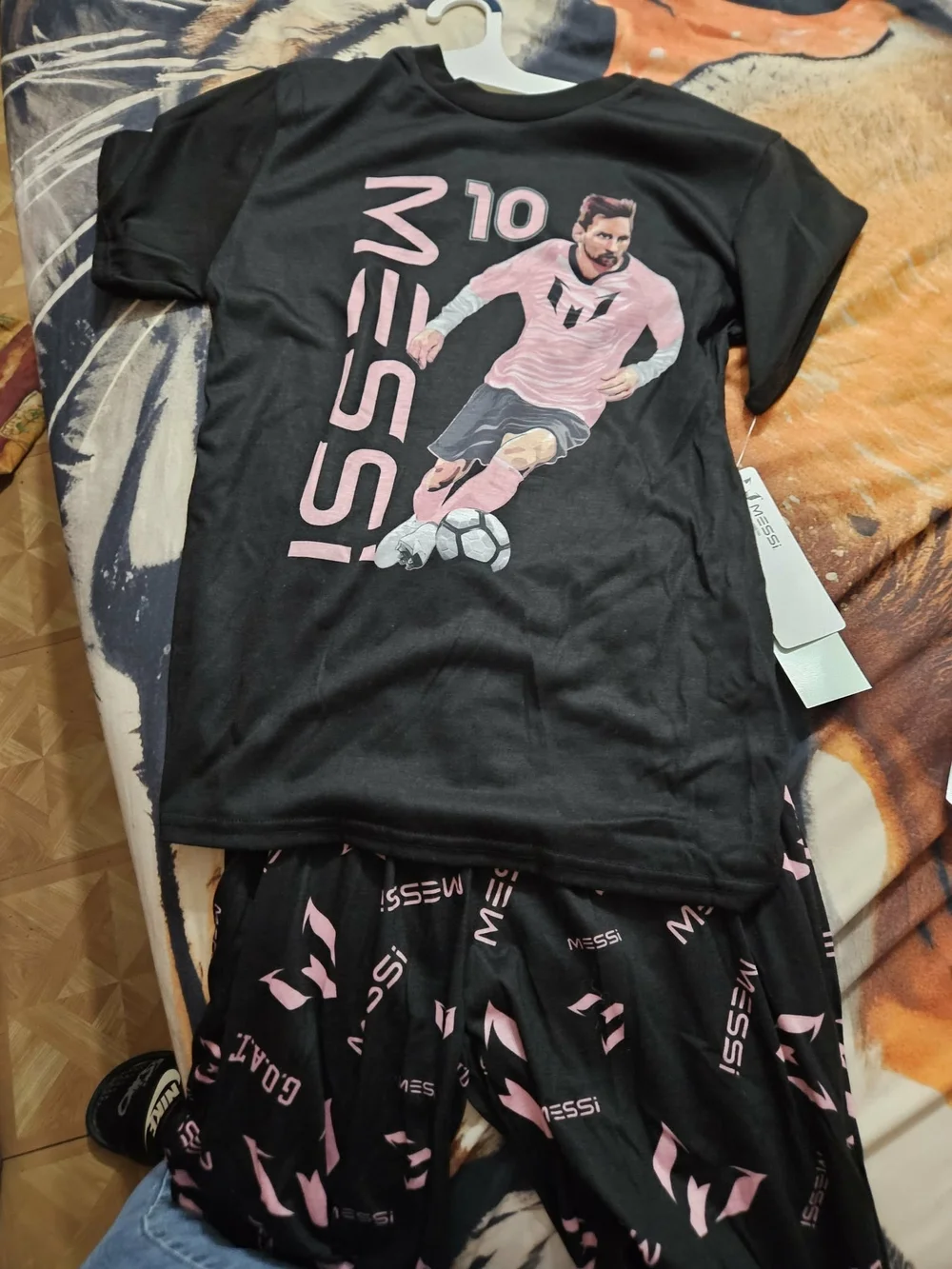 Men’s Black & Pink Graphic Soccer Tee and Lounge Shorts Set